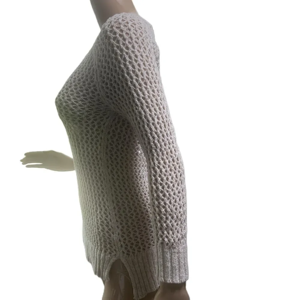 Lucky Brand‎ Beige Open-Knit Long Sleeve V-Neck Pullover Sweater Size XS